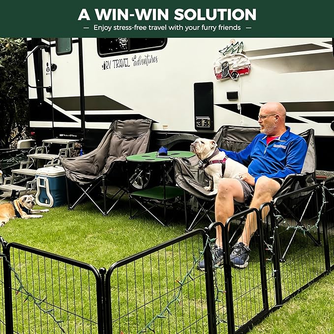 FXW Rollick Unleashed Dog Playpen for Indoor, Yard, RV Camping, 32 inch 16 Panels Dog Pen with RV Step Grid for Small and Medium Dogs, Black│Patented