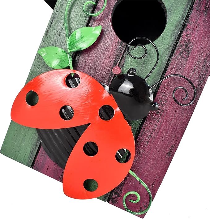 Morning View Bird Houses for Outside Decorative Nest Box Wooden Birdhouse Hanging Spring for Yard Garden Patio Outdoor Small Birds Bluebird Finch Cardinals Wren 9.35 Inch Tall (Red)
