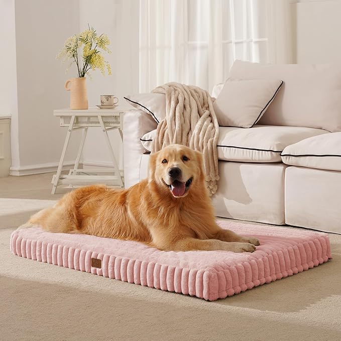 Orthopedic Dog Bed for Medium Dog, Waterproof Pet Bed,Non-Slip Bottom and Egg-Crate Foam with Removable Washable Cover Crate Bed,Pink,30"x20"x3"