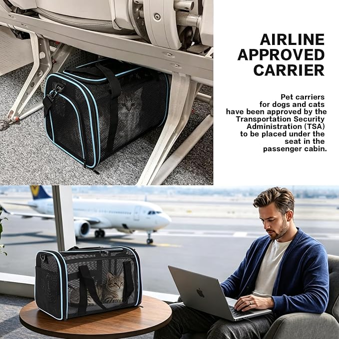 Cat Dog Pet Carriers Soft-Sided Cats Bag Animal Carriers Puppy Carrying Bag TSA Airline Approved Dog Carrier Soft Sided, Collapsible Travel Carriers for Big Cats/Small Dogs(Up to 16lbs) 17 * 11 * 11