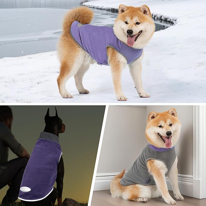cyeollo 2 Pack Fleece Dog Sweater Pullover Dog Sweatshirt Reflective Lightweight Clothes for Small Dogs Girl Pet Apparel, Purple & Grey S