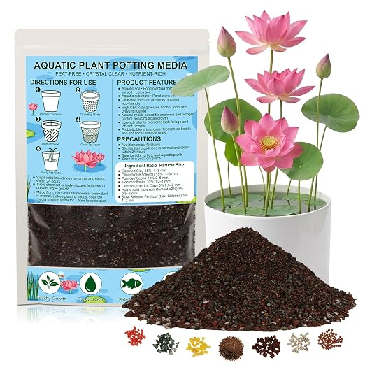 Aquatic Plant Soil for Water Lily & Lotus – Clay-Based, Nutrient-Rich | Pond Plant Growing Medium, Multi-Mineral Blend, Ideal for Small Ponds & Water Gardens, Safe for Fish & Aquatic Life 4 LB
