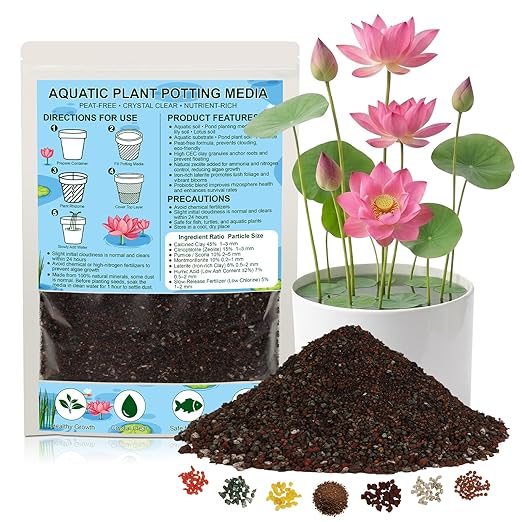 Aquatic Plant Soil for Water Lily & Lotus – Clay-Based, Nutrient-Rich | Pond Plant Growing Medium, Multi-Mineral Blend, Ideal for Small Ponds & Water Gardens, Safe for Fish & Aquatic Life 8LB