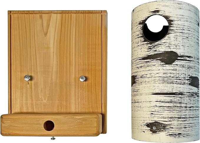 DutchCrafters Cedar Wood Pole Mount Gilbertson Bluebird House with Removable Base, Weatherproof Wooden Birdhouse Blue Bird Nesting Box for Outdoors