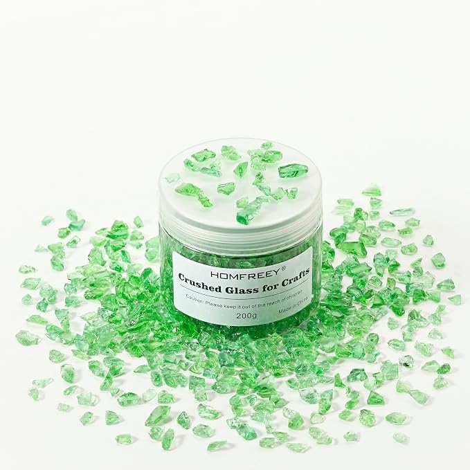 Green Blunt Crushed Glass Sprinkles,for Crafts Jewelry Making and DIY Resin Molds Decoration Glass Chips,3-6mm Glitter Colorful Clear Chunky Shards,Broken Crystals Sparkle (200g)