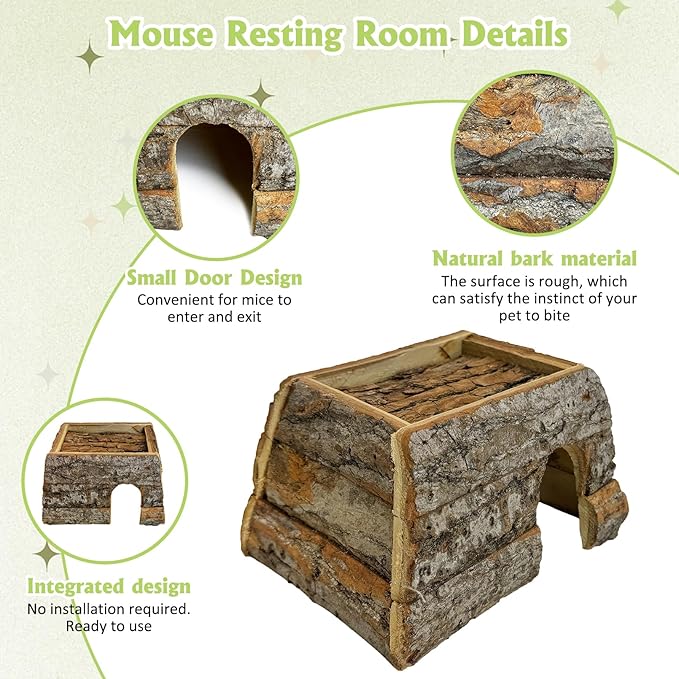 kathson Bark Wood Dwarf Hamster House Mouse Natural Chewable Hideout Hut Mice Resting Room Hamster Cage Accessories for Dwarf Hamster Mice Young Syrian Hamsters and Other Small Animals