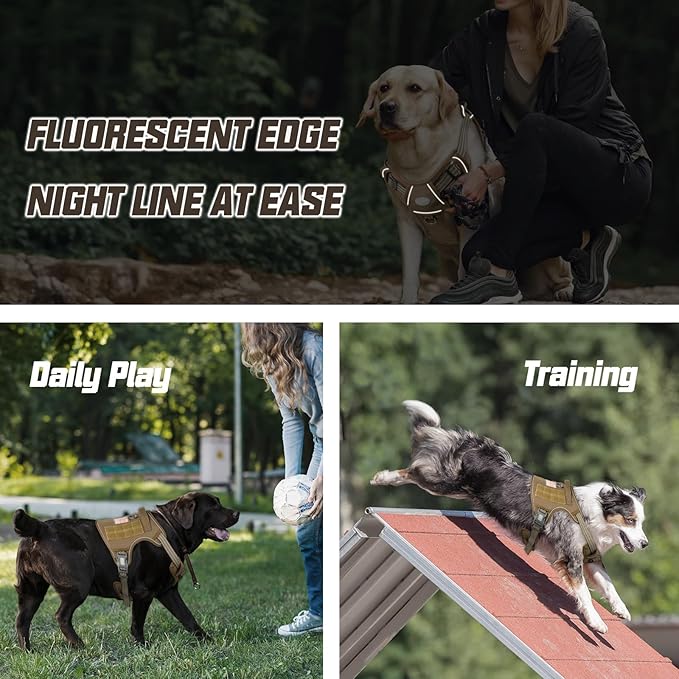 Auroth Tactical Dog Harness for Small Medium Dogs No Pull Adjustable Pet Harness Reflective K9 Working Training Easy Control Pet Vest Military Service Dog Harnesses Army Yellow M