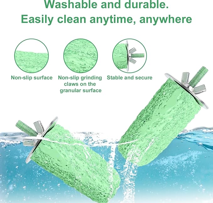 2 Pcs Bird Beak Grinding Stone, Ice Cream Style Small Green Parrot Perches Stand for Cage Perch Toy Foot Claws Trimmer Teething Toys Accessories for Budgies Parakeets Cockatiels