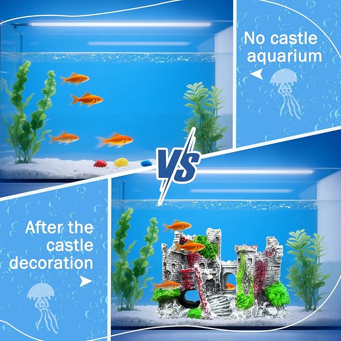 Aquarium Castle Fish Tank Decoration Cave - Shelter for Fish to Play and Rest, Aquarium Ornament Fish Tank Ornament for Shrimp, Turtle