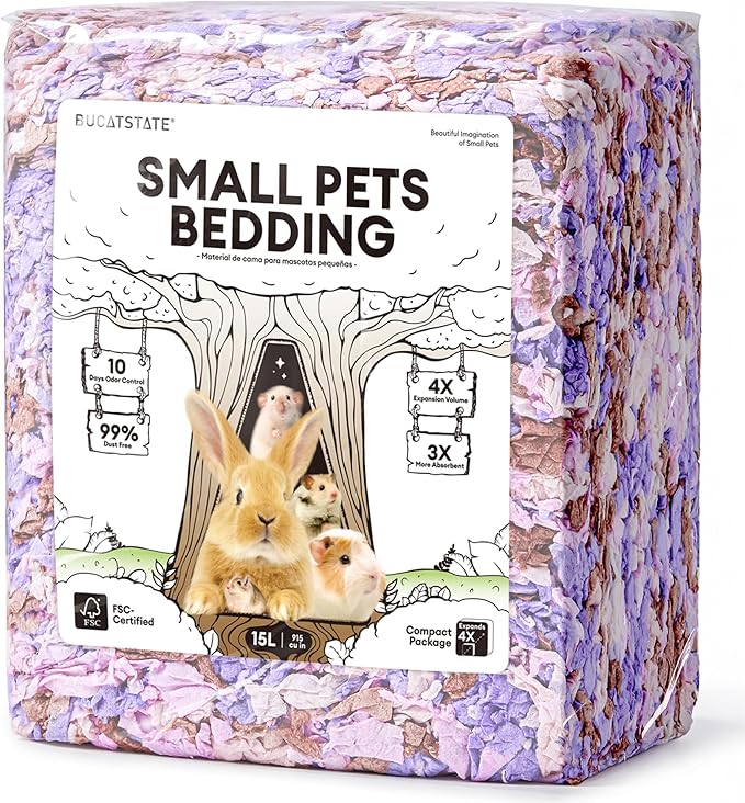 BUCATSTATE Hamster Bedding 15L, Truly 99% Dust-Free Small Animal Paper Bedding Odor Control, Cozy Hamster Litter for Rabbit Rat Syrian Dwarf Hamsters Gerbils (Wildflower)