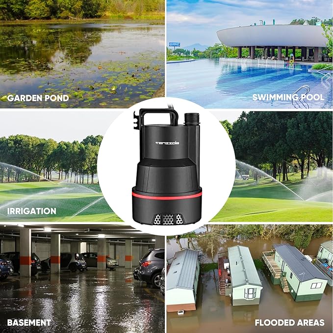 Sump Pump Submersible Utility Water Pump Thermoplastic Portable Electric Water Removal Transfer Pump with 16.4FT Cord for Swimming Pool Basement Garden Pond Tubs Draining, 1/4 HP