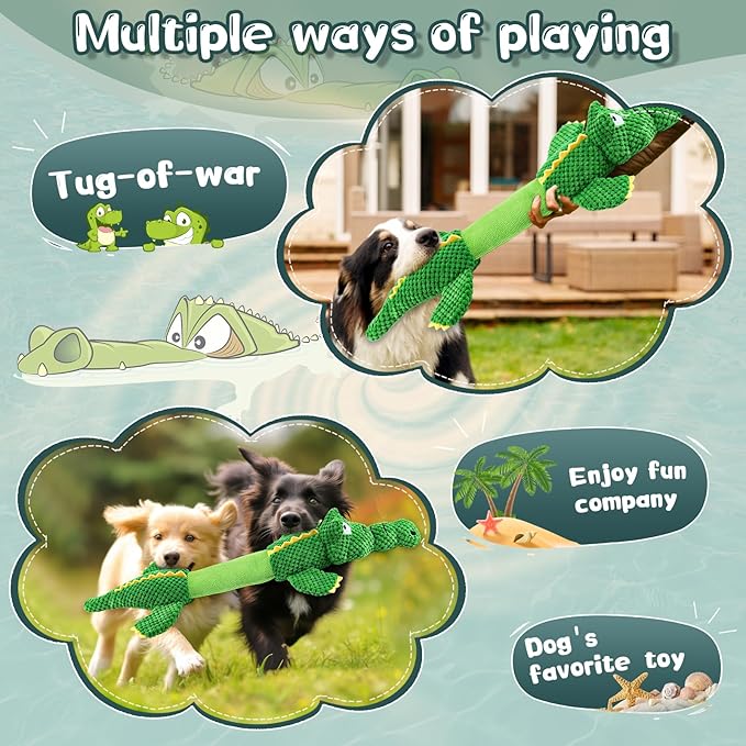 WOWBALA Interactive Squeaky Dog Chew Toy, Ideal Dog Toys for Small, Medium & Large Dogs, and Tug of War Lovers - Stuffed Plush Crocodile -Shaped Pet Toys