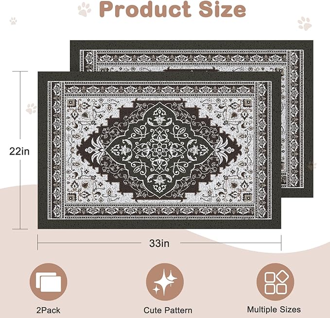 Glittme 2PCS Cat Litter Mat with Non-Slip Bottom Litter Box Mat 33"X22" Litter Trapping Mat Easy to Clean Washable Cat Food Mat for Kitty,L