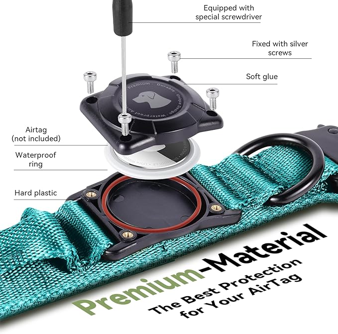 2026 Upgrade Waterproof AirTag Dog Collar, Military Tactical Dog Collar with AirTag Holder, Comfortable Control Handle and Metal Buckle, GPS Dog Collar Holder for Medium to Large Dogs (Blue,L)