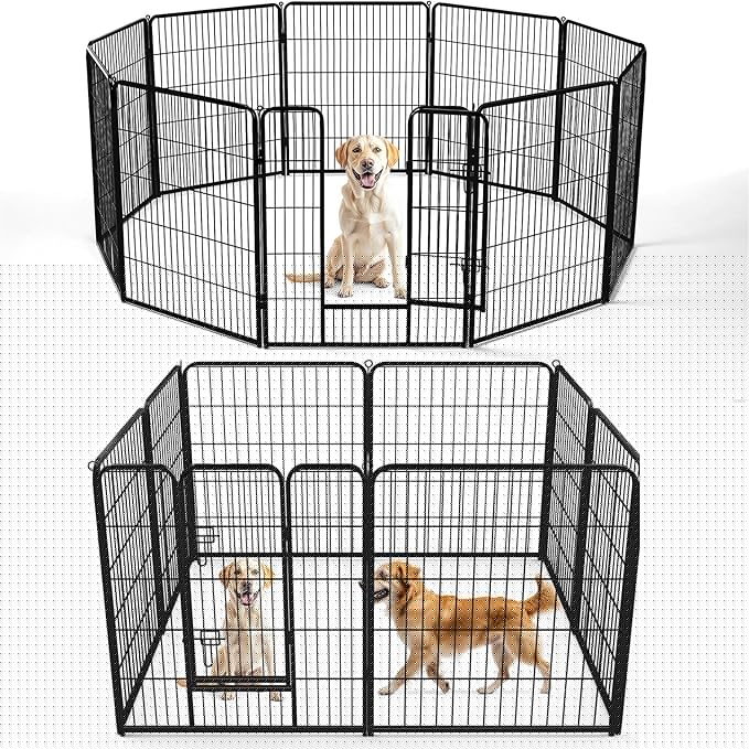 DUMOS Dog Playpen Indoor, Metal 40 Inch 8 Panels Foldable Pet Fence with Door, Outdoor Small Medium Large Dog Puppy Portable Exercise Play Pen for RV Camping, Trips, Play Yard
