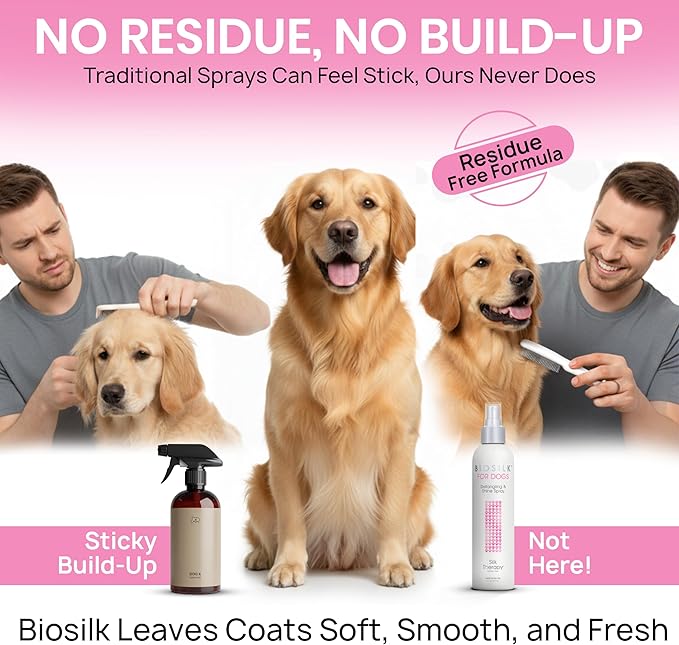BioSilk for Dogs Silk Therapy Detangling and Shine Protecting Spray, pH Balanced Leave-in Mist with Silk and Vitamins for Dematting, Paraben-Free, All Coats and Breeds, 8 Fl Oz - 2 Pack