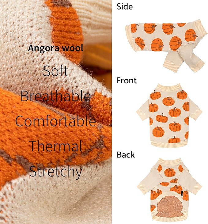 Fitwarm Pumpkin Dog Sweater, Thanksgiving Outfit for Small Dogs Boy Girl, Pet Outfit, Orange, Beige, Large