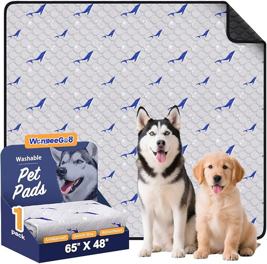 WanpeeGoo Washable Pee Pads for Dogs, 1 Pack Reusable Puppy Pads, Super Absorbent & Leakproof Dog Pads, Anti-Slip Dog Pee Pads for Puppy Training & Incontinence, Dolphin Pattern 65"x48"