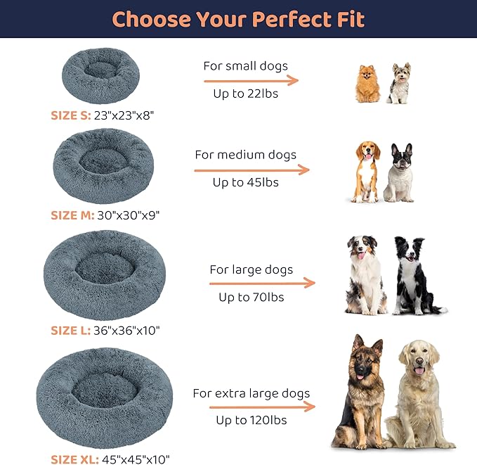 Donut Dog Bed - Premium Comfort for Anxiety Relief - Fluffy & Calming Design with Ultra-Plush Support | Cozy Round Dog Bed with Super Soft Circle Style (Dark Grey, Small)