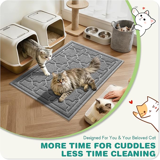 Yimobra Cat Litter Mat, Litter Trapping Waterproof Non Slip PVC Mat, Scatter Control Easy Clean for Litter Box, 47"x36", Dark Grey