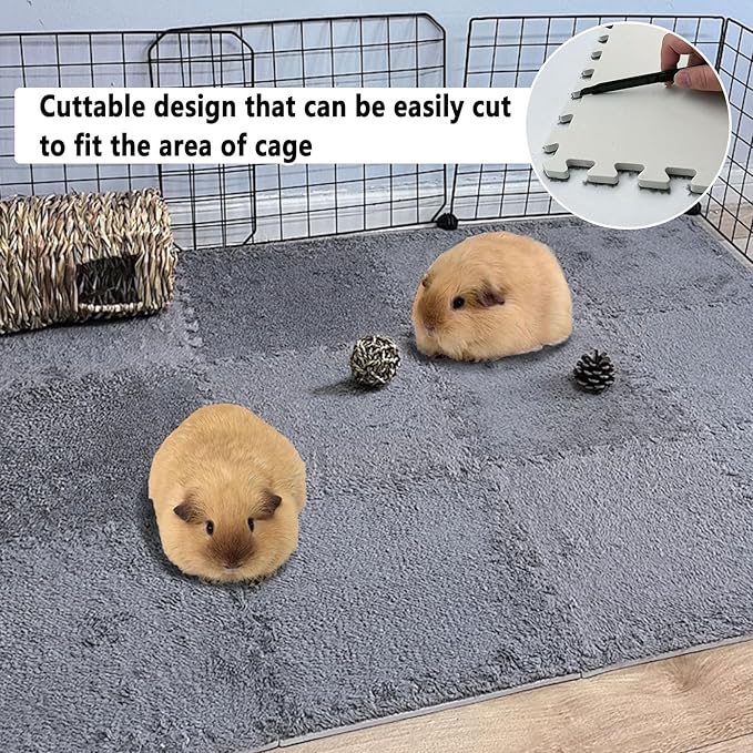 BNOSDM 12Pcs Guinea Pig Plush Pads, Reusable Rabbit Sleeping Floor Mats with Edging, Washable Guinea Pig Fleece Cage Liners, Soft Warm Bunny Bedding, Cage Pad for Small Animals (11.8", Gray)
