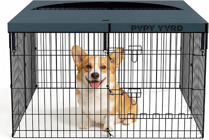 Dog Playpen with Top Cover,Foldable Metal Puppy Play Pen,24x30in 8 Panels Dog Playpen with Door for Indoor Outdoor,Heavy-Duty Pet Exercise Fence for Small Medium Animals