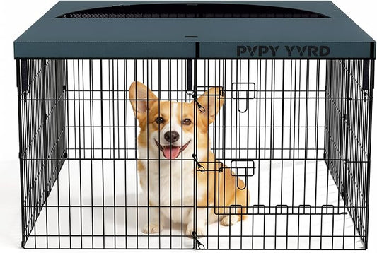 Dog Playpen with Top Cover,Foldable Metal Puppy Play Pen,24x30in 8 Panels Dog Playpen with Door for Indoor Outdoor,Heavy-Duty Pet Exercise Fence for Small Medium Animals