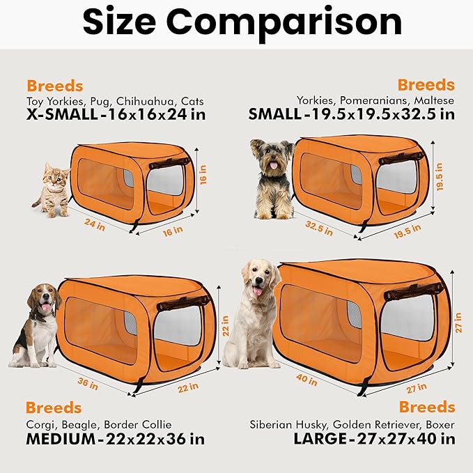 Beatrice Home Fashions Portable, Collapsible, Pop Up Kennel Travel Cat and Dog Crate, 36" L x 22" W x 22" H, Orange
