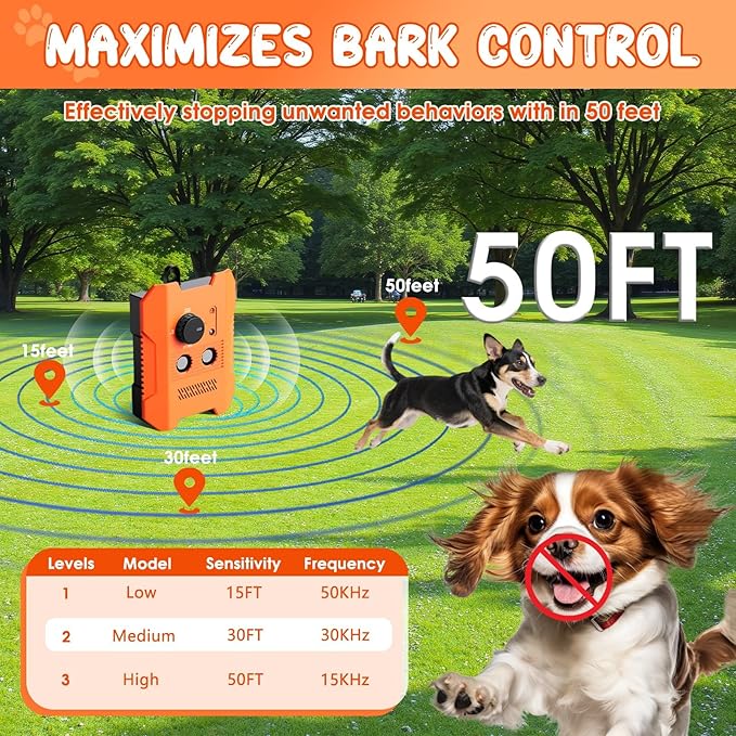 Dog Bark Deterrent Devices: Ultrasonic Anti Barking Device for Dogs | 3 Training Modes 50 FT Range Dog Barking Deterrent Silencer | Dog Barking Stopper Bark Box for Indoor Outdoor