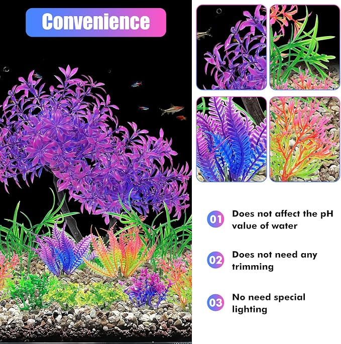 AQUANEAT Artificial Aquarium Plants, Fish Tank Purple Tree Decoration Set, Plastic Accessories, 11pcs