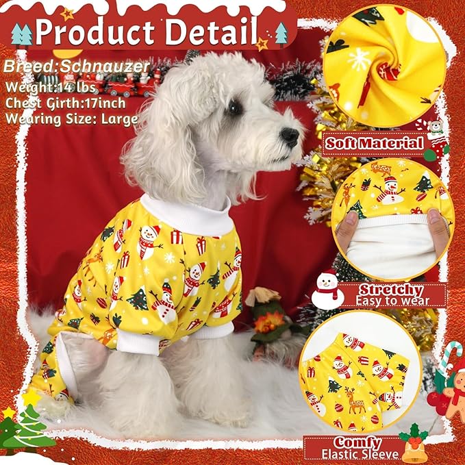 Xpudac 4 Pack Christmas Dog Pajamas Santa Pet Clothes Cute Reindeer Dog Pajamas for Small Medium Dogs(Medium) M