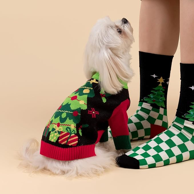 Fitwarm Cozy Dog Christmas Sweater, Thermal Winter Clothes for Small Dogs, Boy & Girl, Holiday Pet Apparel, Black, Red, Green, Yellow, Large