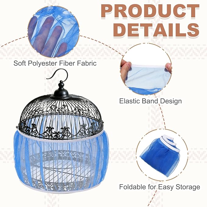 Bird Cage Seed Catcher, Bird Cage Net Cover Seeds Guard, Universal Birdcage Accessories, Blue, Circumference 59.1"-86.6", Height 15.7" for Parrot Cockatiel Enclosures