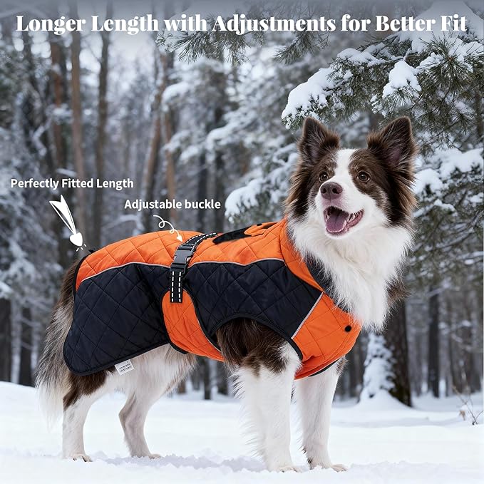 Dog Coat Dogs Jacket Waterproof Reflective Adjustable Dog-Winter Coats for Small/Medium/Large Dogs Dachshund Coat-(Orange, Large)