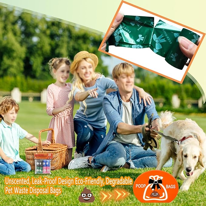 Biodegradable Pet Waste Bag Refill Roll, Heavy-Duty (120 Bags/8 Rolls/4 Colors) Unscented, Leak-Proof Design Eco-Friendly, Degradable Pet Waste Disposal Bags