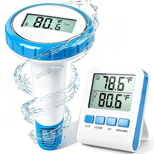 Pool Thermometer Floating Easy Read, Waterproof Wireless Digital Pool Thermometer with Large Screens, IPX8 Waterproof High Precision Temperature Gauge for Swimming Poo, Hot Tub, Spa, Pond, Fish Tank