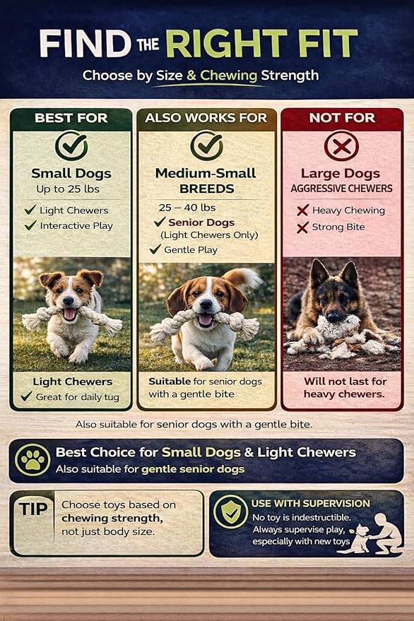 2-Pack 13" Cotton Rope Dog Toys for Small & Medium-Small Dogs – Tug Play, Light Chewing & Teeth Cleaning, Interactive Play, White