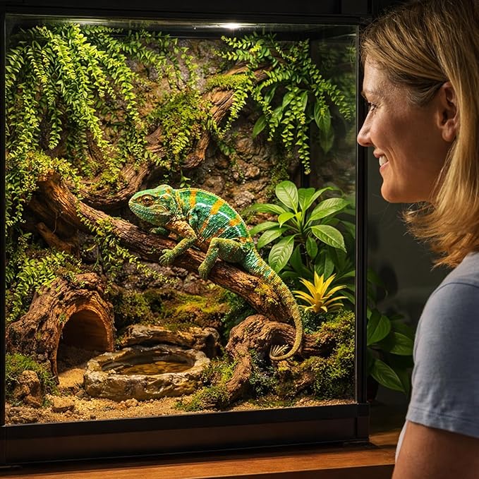 HERCOCCI 4 Pack Reptile Plants, Terrarium Hanging Plants Vines Artificial Leaves Habitat Decorations with Suction Cup for Bearded Dragon Hermit Crab Lizard Snake Geckos Chameleon