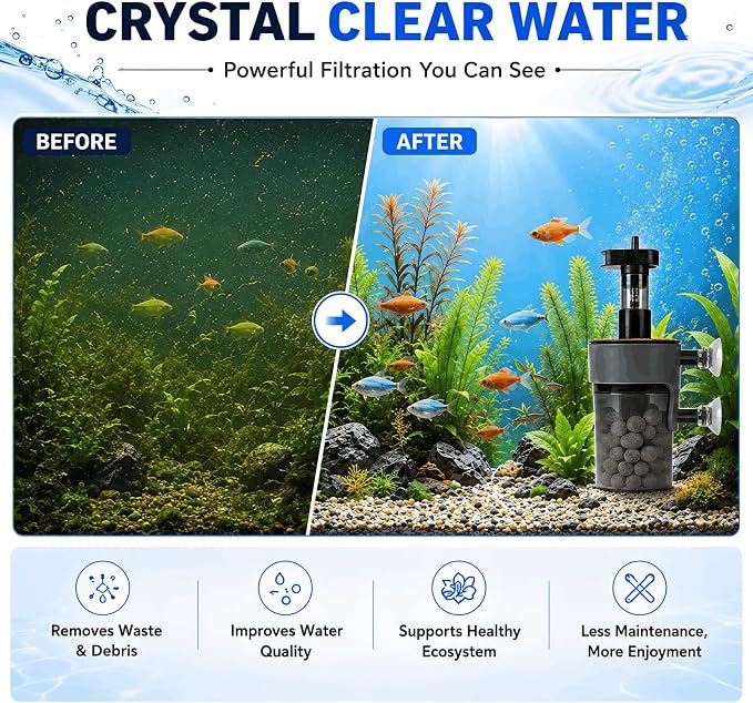 Aquarium Filter Air-Driven with Ceramic Balls, Medium | Fish Tank Sponge Filter for 15-40 Gal, Ultra Quiet Aeration & Water Circulation for Breeding Fry Betta Shrimp Tank