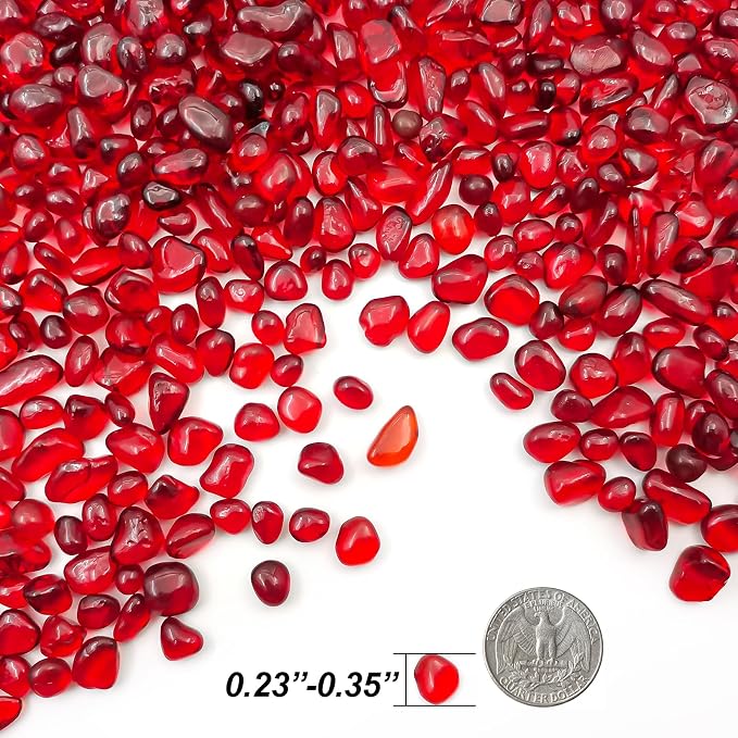 Keedolla 2 lbs/900g Clear Glass Pebbles Marble Aquarium Fish Tank Rocks Gravel for Turtle Tank, Vase Fillers, Christmas Decoration - Red