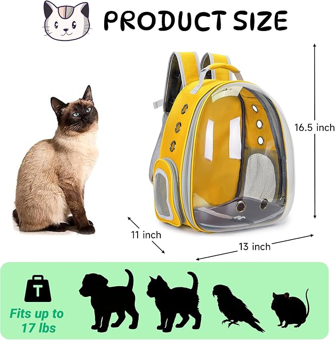 Cat Bubble Backpack Carrier for Small Medium Dogs Cats Carrying Bag, Airline Approved Pet Travel Carrying Bag Dog Hiking Walking Outdoor Backpack (Yellow)