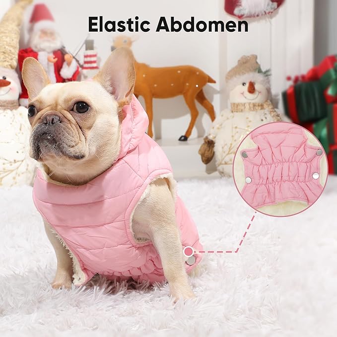 Vecomfy Fleece Lining Dog Hoodie with Harness Built in,Extra Warm Large Dog Jacket in Winter Doggie Coats with Drawstring Hooded,Light Pink XXL