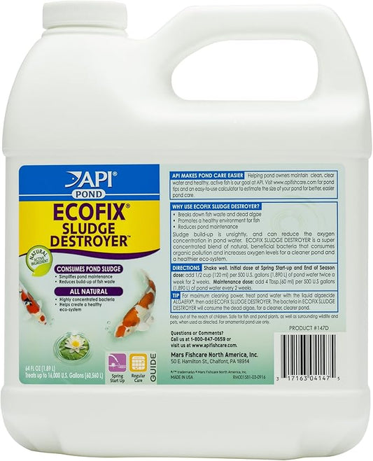 API POND ECOFIX SLUDGE DESTROYER Pond Cleaner And Sludge Remover With Natural Bacteria 64-Ounce Bottle,White
