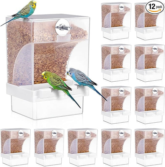 GlikCeil 12 Pcs No Mess Bird Feeder Automatic Bird Feeder for Cage Bulk Parrot Seed Food Container Cage Accessories for Small Medium Parakeet Canary Cockatoo Cockatiel Finch