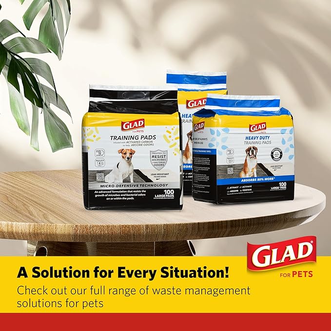 Glad for Pets XL Charcoal Training Pads, Heavy Duty Leak-Resistant Puppy Pee Pads with Activated Carbon Odor Control, Quick-Dry Quilted Top, Indoor Potty & Crate Liner, 24 x 24 in, 100 Count
