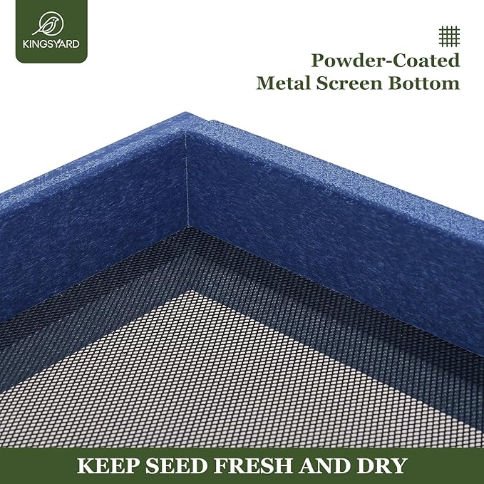Kingsyard WPC Composite Platform Bird Feeder for Outside, Heavy Duty Hanging Tray for Mealworms & Seeds, 3.5 lbs Large Capacity, Weatherproof Recycled Plastic Material, Easy to Clean, Blue