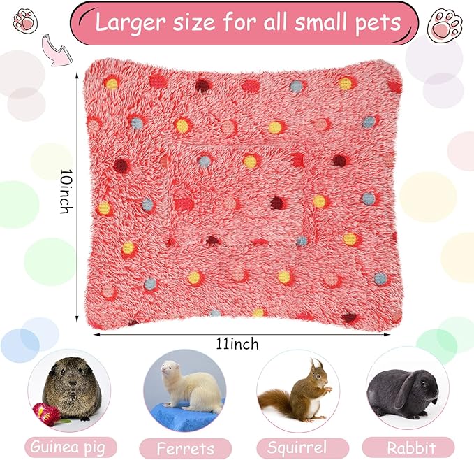 Jetec 3 Pcs Bunny Guinea Pig Beds Soft Bunny Mats Warm Guinea Pig Mat Small Animal Bed Pads Fleece Sleeping Pads for Indoor Rabbit Hamster Squirrel Hedgehog Chinchilla(Fleece,Dots,Red)