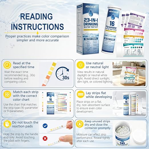 23 in 1 Water Test Kit for Drinking Water 158 Strips, Upgraded Home Water Testing Strips for Well & Tap Water, Detects Hardness, Chlorine, pH, Lead, Iron, Copper & More