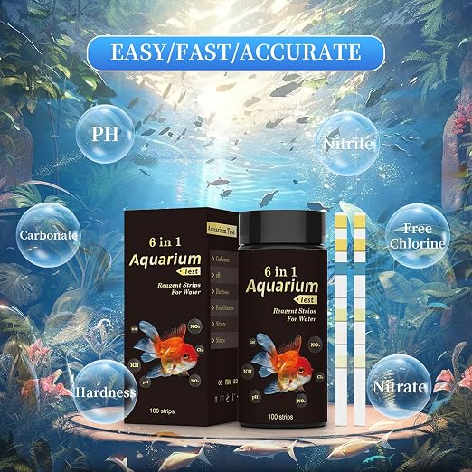MADSUR 6 in 1 Aquarium Test Strips Fast & Accurate Water Quality Testing Strips for Freshwater Saltwater,Pond Fish Tank Test Strips for PH,Carbonate,Hardness,Residual Chlorine,Nitrate,Nitrite 50pcs