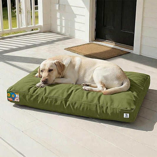 Sytopia 42 Inch Canvas Outdoor Dog Bed for Extra Large Dogs, Durable Indoor Patio Pet Pad for Crate, Great Gift for Pets with Waterproof Machine Washable Removable Cover, Green